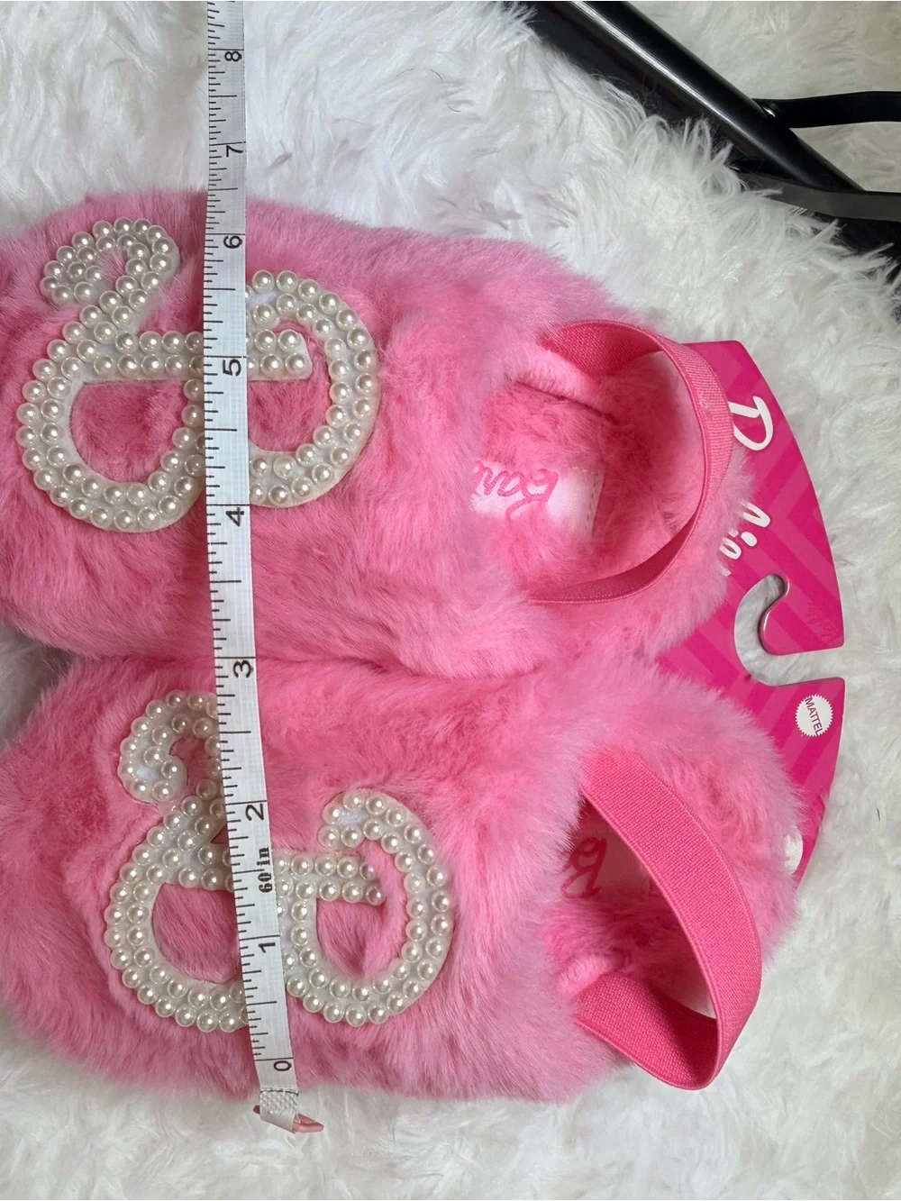 Girls Pink Faux-Fur Pearl Embellished Slip-On Slippers